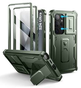 dexnor - for Samsung Galaxy S24 Ultra Case with Built-in Slide Camera Cover & Screen Protector & Kickstand - Army Green