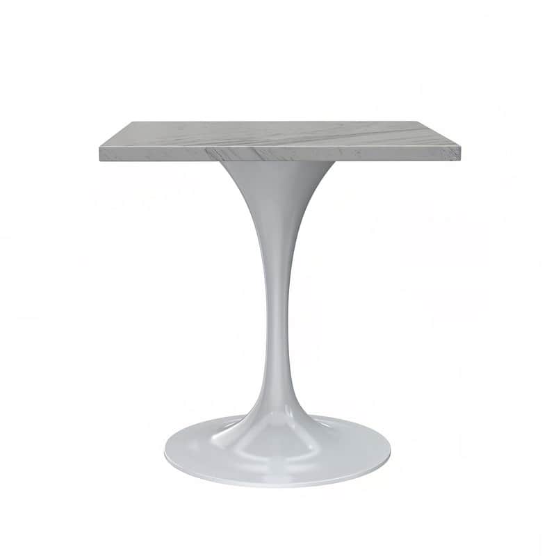 LeisureMod - Verve 27 Inch Square Dining Table with Laminated Marbleized Top and Base, Modern Bistro Accent Table - White