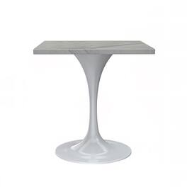 LeisureMod - Verve 27 Inch Square Dining Table with Laminated Marbleized Top and Base, Modern Bistro Accent Table - White