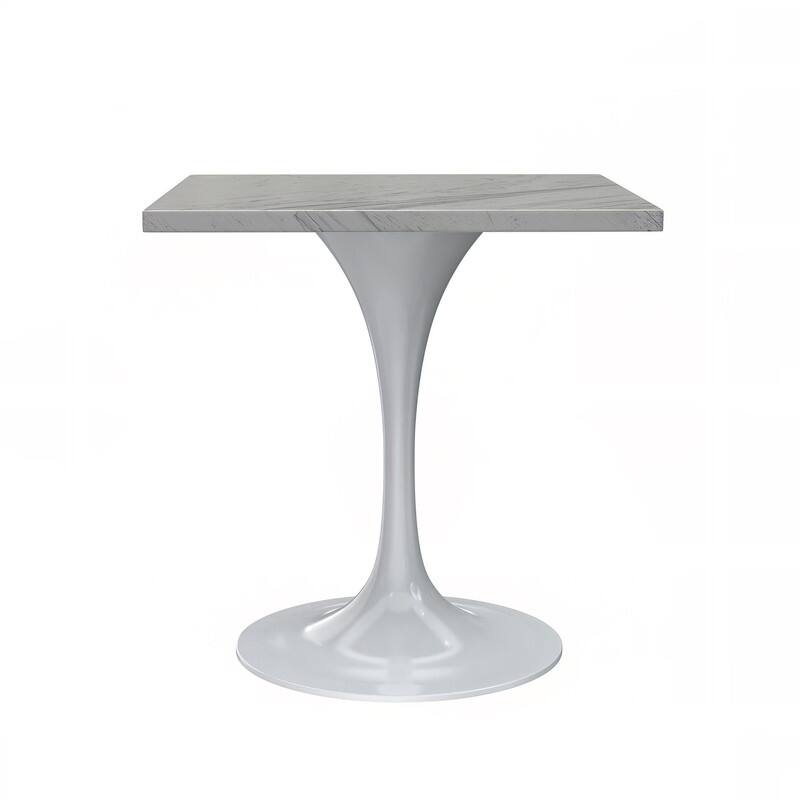 Front. LeisureMod - Verve 27 Inch Square Dining Table with Laminated White Marbleized Top and White Base, Modern Bistro Accent Table - White.