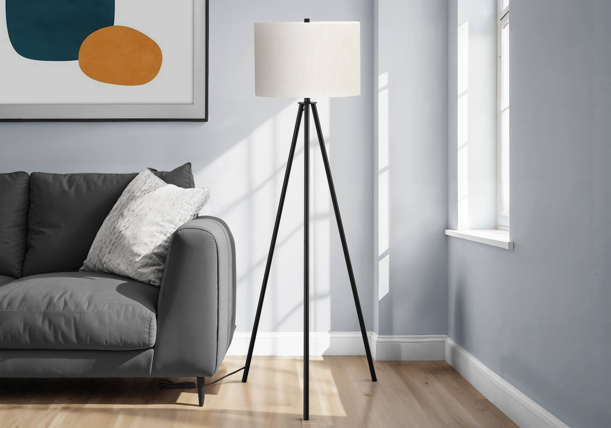 Front. APRILSOUL - Lighting 63inh Floor Lamp Black Metal Ivory / Cream Shade Contemporary - Black.