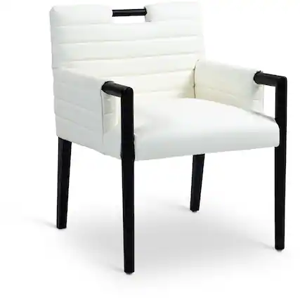Front. Meridian Furniture - Aimee Cream Vegan Leather Dining Arm Chair - Beige.