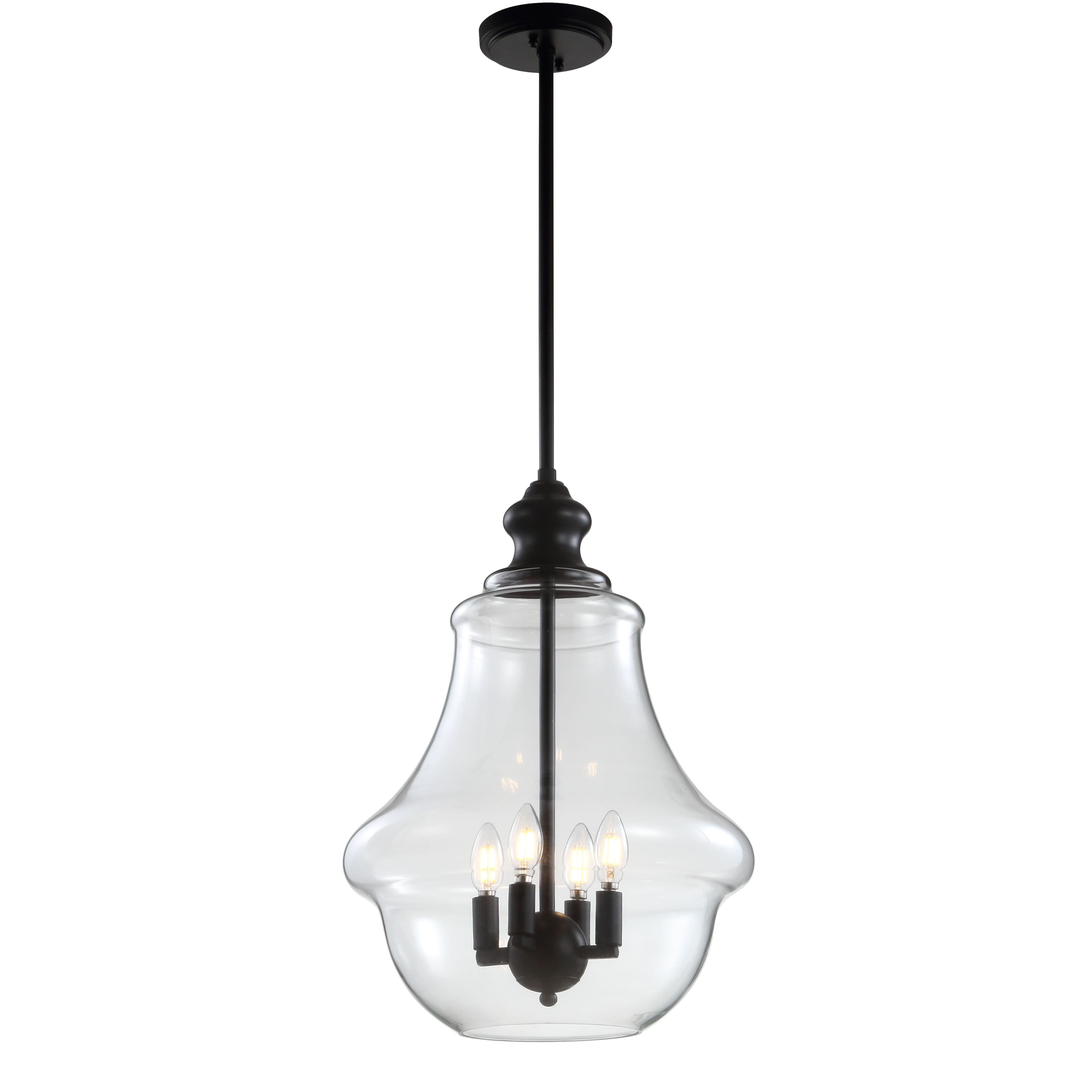 Jonathan Y - Adam 16" Adjustable Metal/Glass LED Pendant, Oil Rubbed Bronze - Oil-Rubbed Bronze