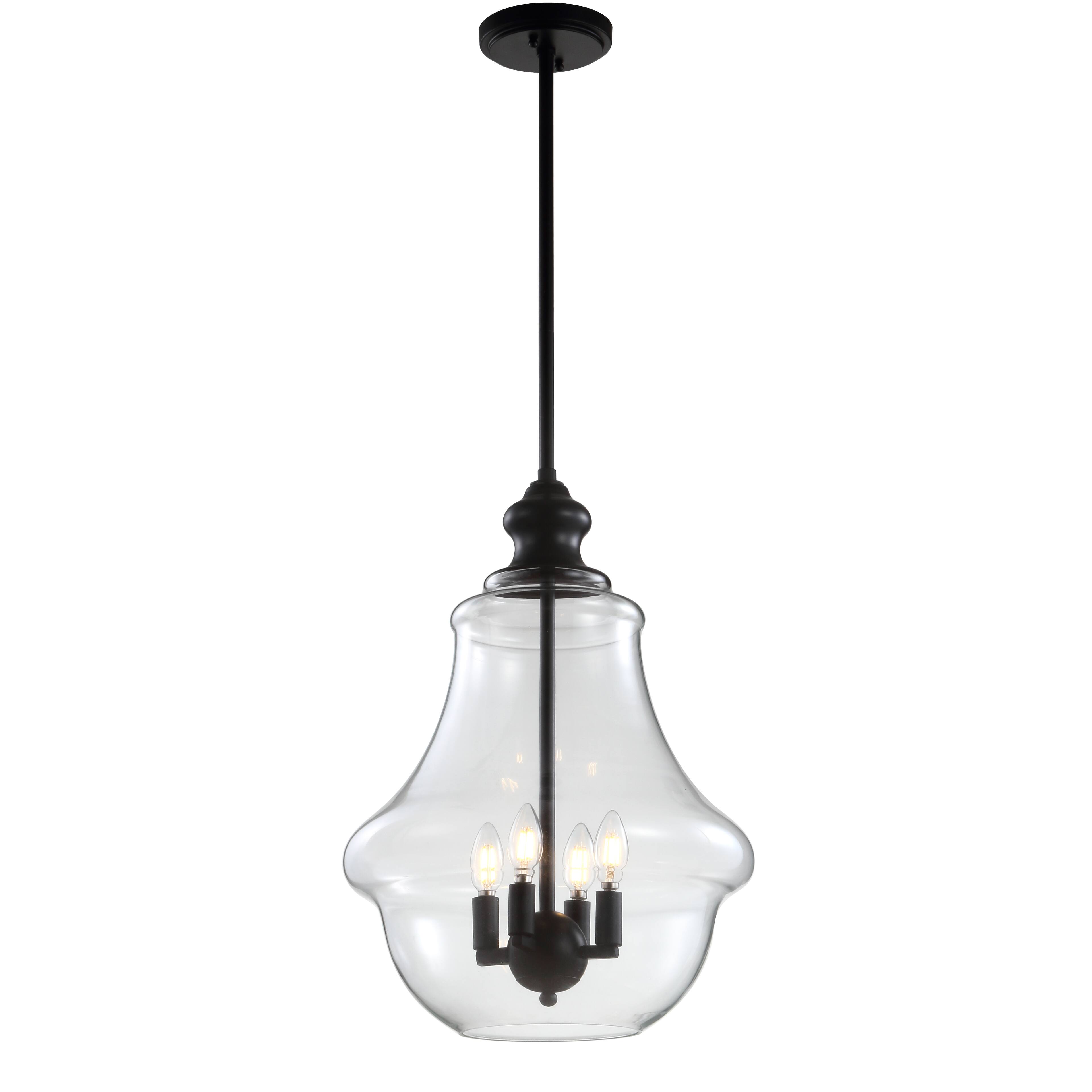 Front. Jonathan Y - Adam 16" Adjustable Metal/Glass LED Pendant, Oil Rubbed Bronze - Oil Rubbed Bronze.