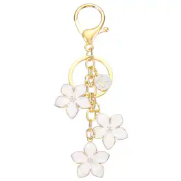 Unique Bargains - Initial Letter Flower Keychain, Alphabet K Drip Oil Cherry Blossom Keyring, Bag/Purse Charm for Birthdays, Christmas - White