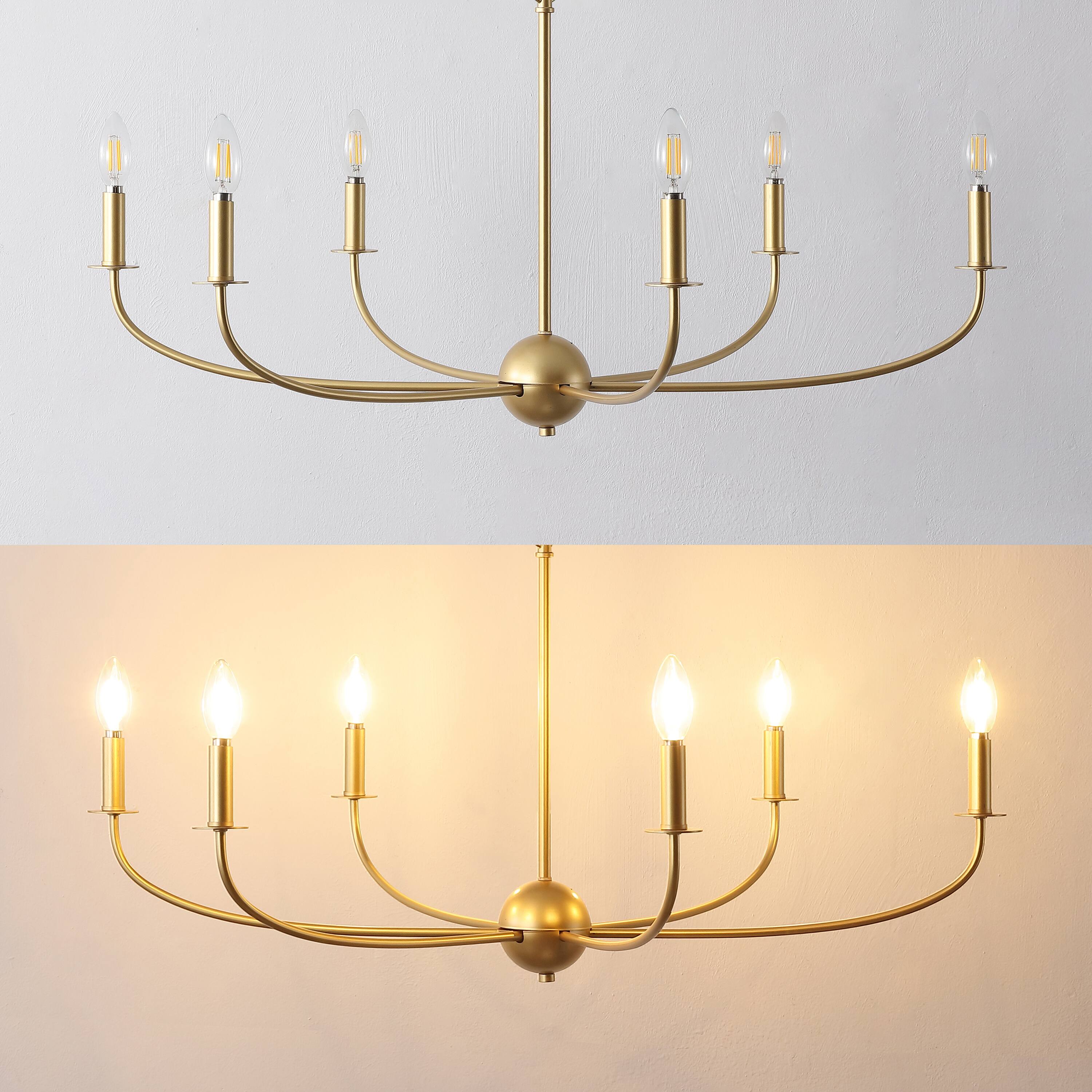 Alt View 3. Jonathan Y - Ainsley 35" 6-Light Grand Traditional Adjustable Swooping Arm Candle-Style Metal LED Chandelier, Gold Painting - Gold Painting.