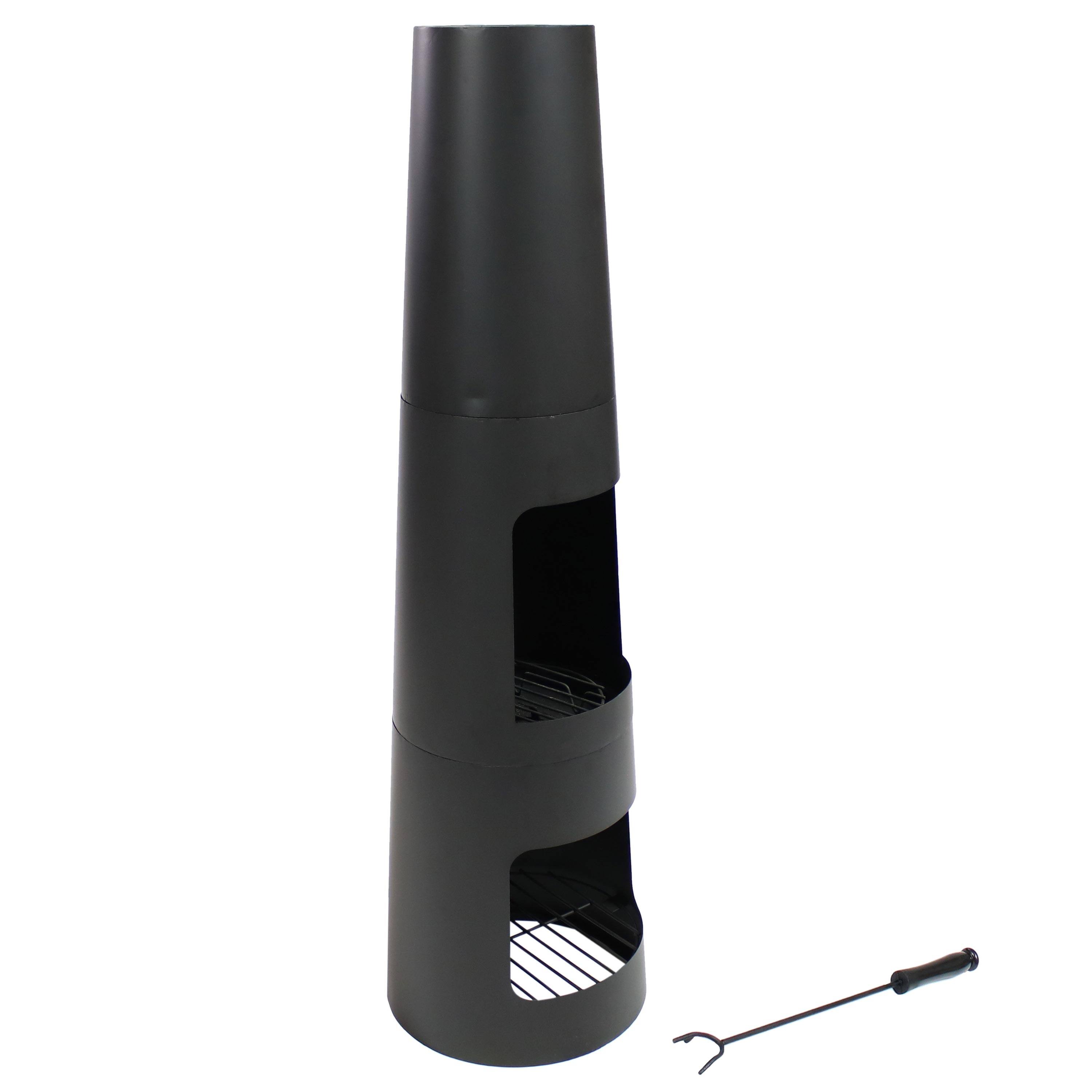 Alt View 8. Sunnydaze - Heavy-Duty Steel Chiminea Fire Pit with Log Storage - 49 in - Black.