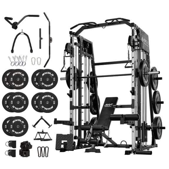 Mikolo - Smith Machine, 2200lbs Power Rack Cage with with Cable Crossover, Total Body Strength Training Cage - Black
