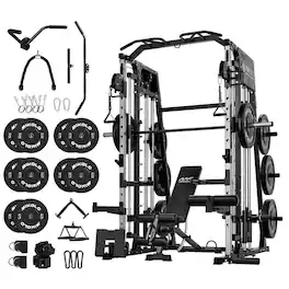 Mikolo - Smith Machine, 2200lbs Power Rack Cage with with Cable Crossover, Total Body Strength Training Cage - Black