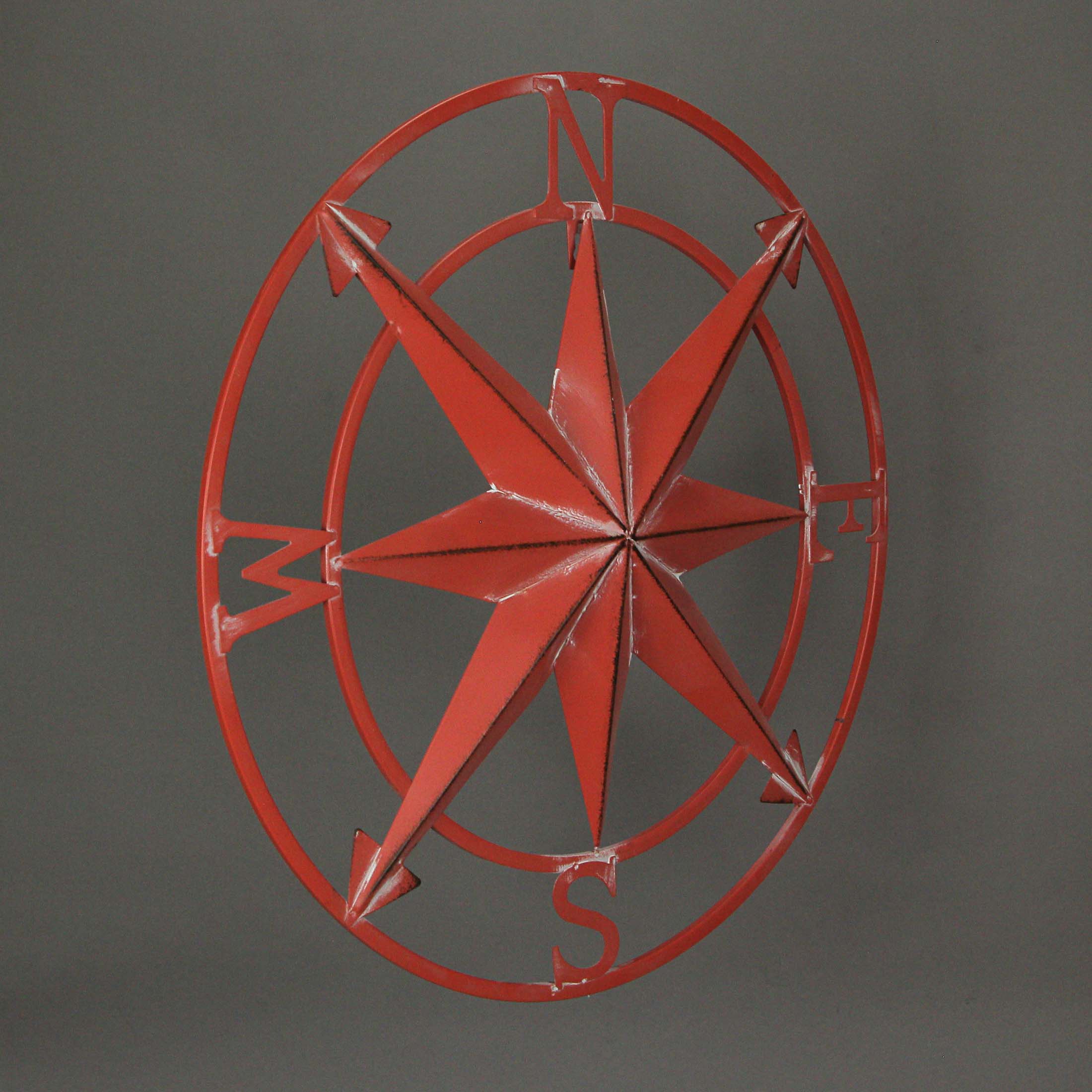 Alt View 2. Zeckos - 20 Inch Distressed Metal Compass Rose Nautical Wall Decor Indoor Outdoor, Coral - Coral.