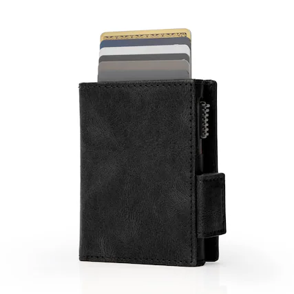 Front. Sharper Image - Sharper Image Bifold Leather Wallet for Men w/ Pop Up Card Holder & RFID Blocking, 6 Card Slot & 6 Pockets, Black - Black.