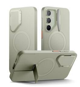 SURITCH - Phone Case for Samsung Galaxy S24+ Plus, Magnetic Shockproof Protective Cover with Camera Cover & Adjustable Kickstand - Khaki Green
