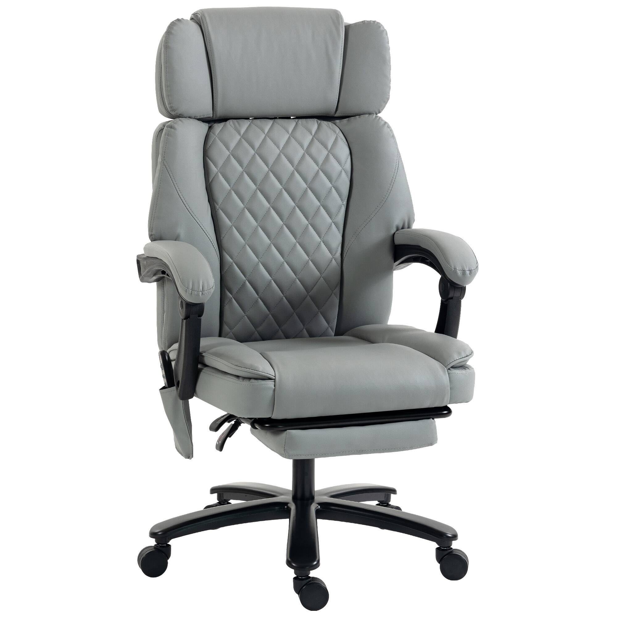 Front. Homcom - Office Chair with Heat, 400lbs Heavy Duty Desk Chair with Adjustable Headrest, Reclining, Footrest - Light Gray.