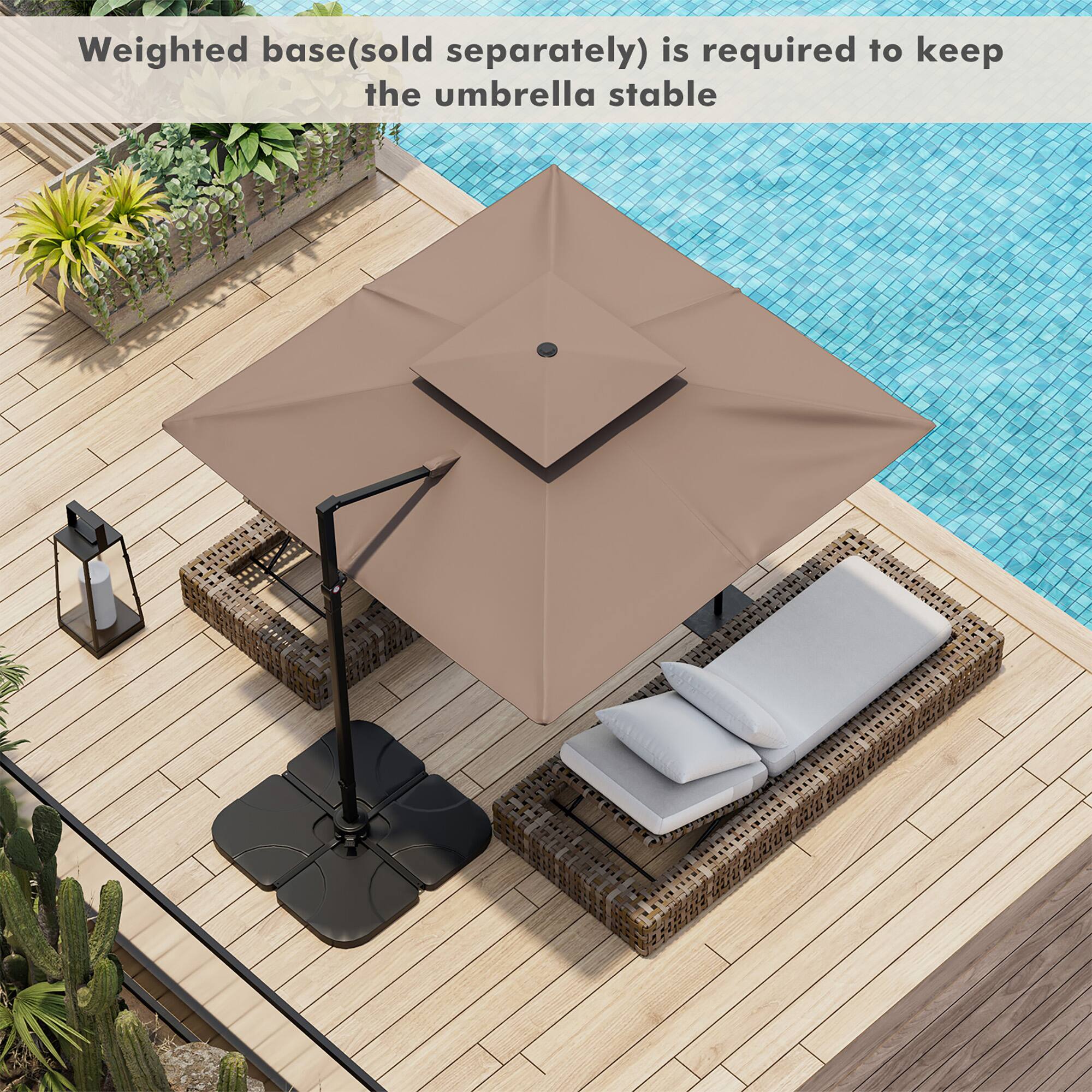 Weighted base (sold separately) is required to keep the umbrella stable