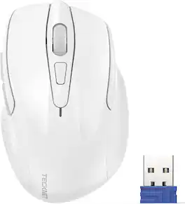 TECKNET - TEKNET Wireless Mouse,2.4GHz Mouse with USB Receiver,2600 DPI,5 Adjustment Levels - Wireless - White
