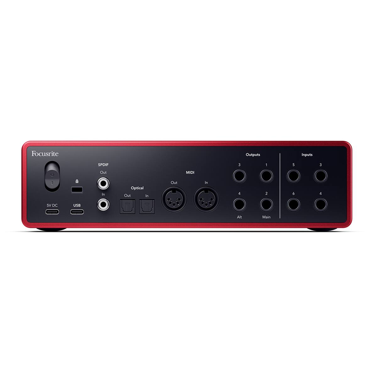 Focusrite Outputs Inputs SPDIF 3 1 5 3 Out MIDI: 6 in Optical Out i Out In 4 2 6 4 SV DC USB Aht Main