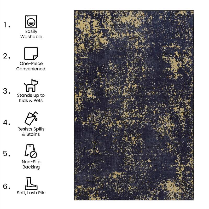 1. Easily Washable  
2. One-Piece Convenience  
3. Stands up to Kids & Pets  
4. Resists Spills & Stains  
5. Non-Slip Backing  
6. Soft, Lush Pile