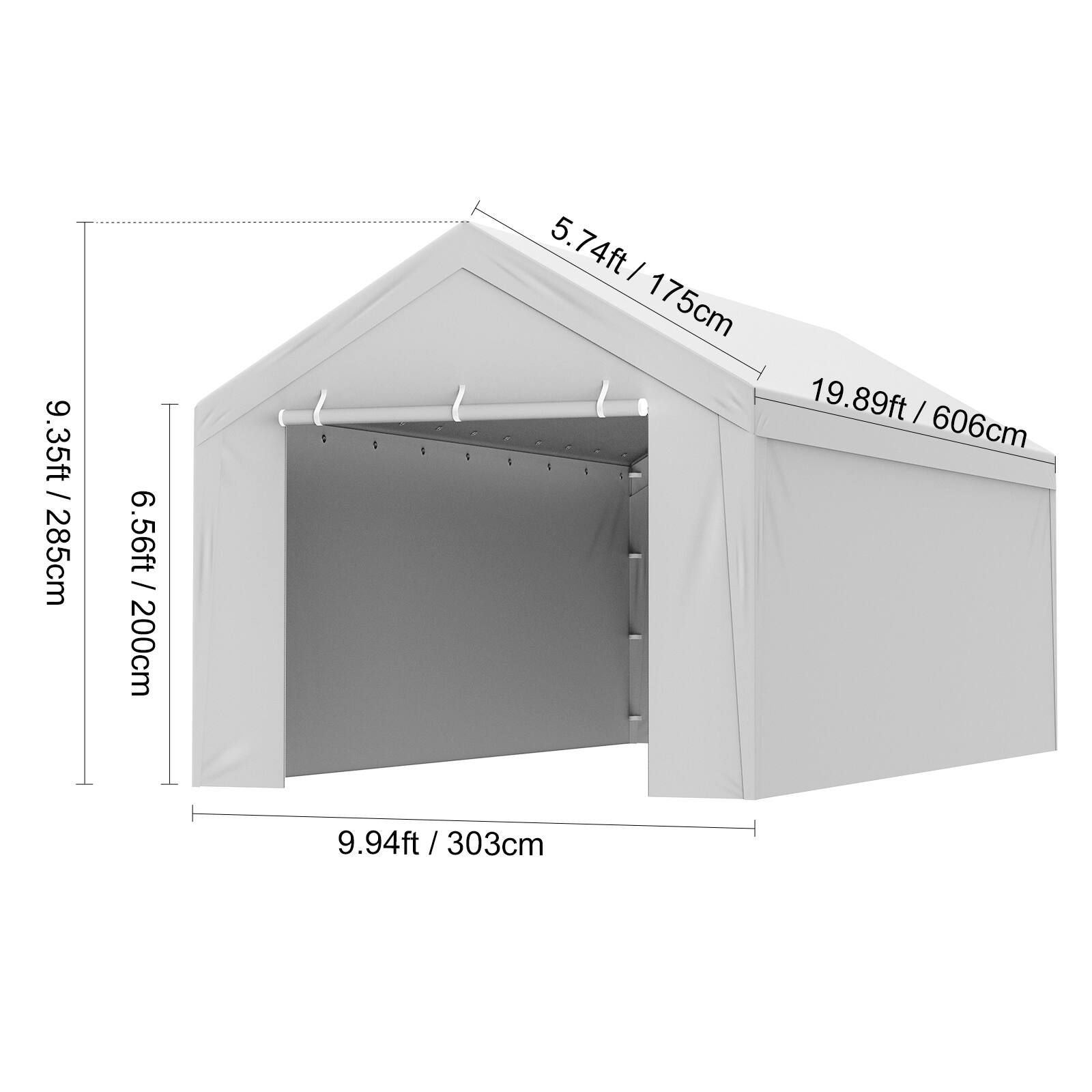 9.35ft / 285cm, 6.56ft / 200cm, 5.74ft / 175cm, 19.89ft / 606cm, 9.94ft / 303cm