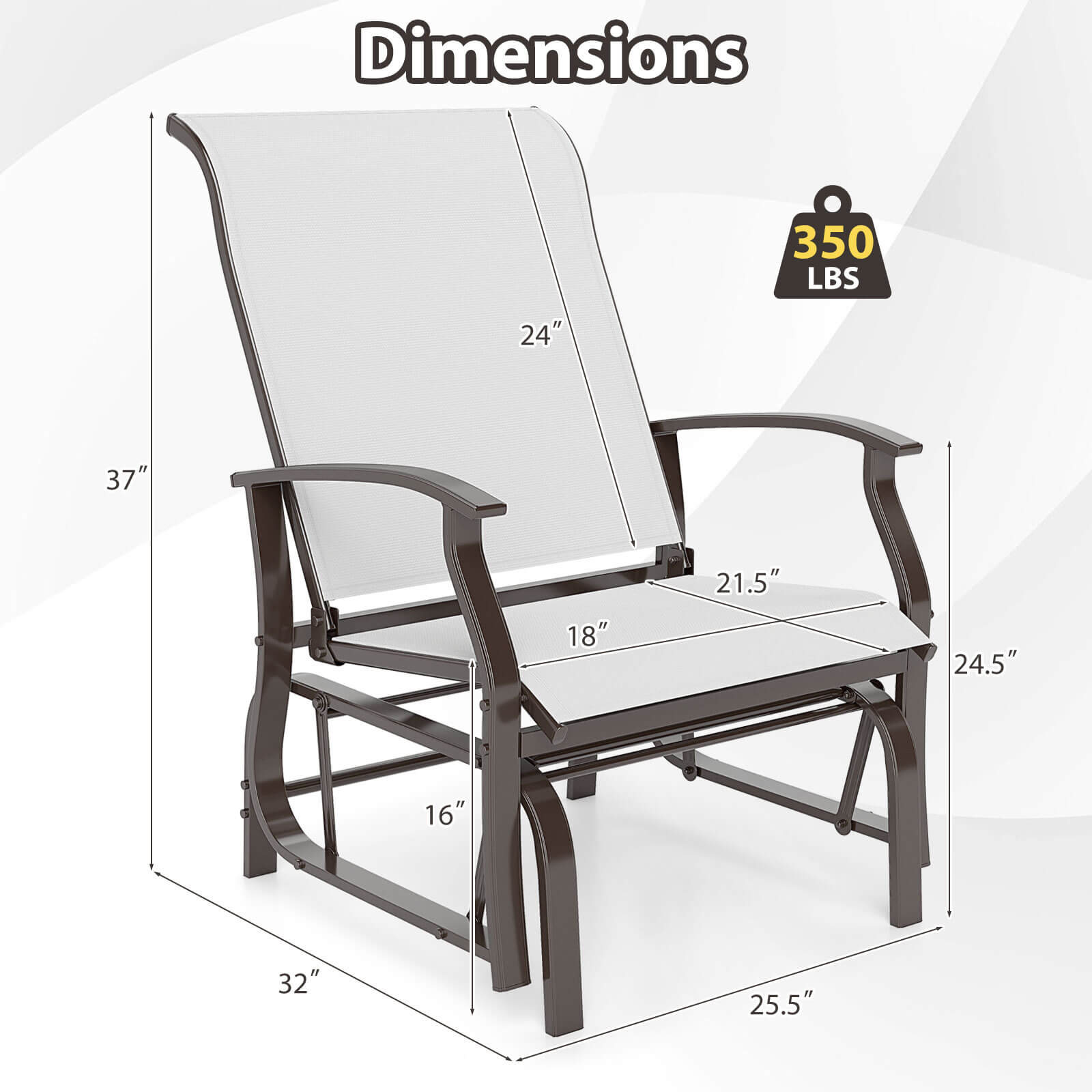 Dimensions  
350 LBS  
37"  
24"  
32"  
25.5"  
18"  
21.5"  
24.5"  
16"