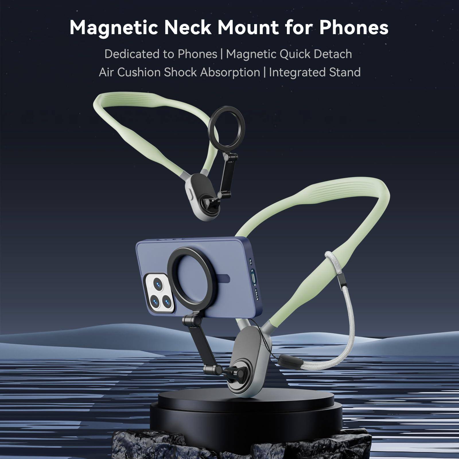 Magnetic Neck Mount for Phones  
Dedicated to Phones | Magnetic Quick Detach | Air Cushion Shock Absorption | Integrated Stand