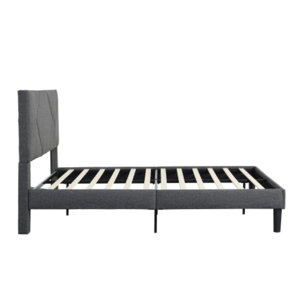 Back. LUCKY ONE - Queen Size Upholstered Platform Bed Frame with Headboard, Strong Wood Slat Support, No Box Spring Needed, Easy Assembly - Gray.