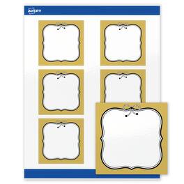 Avery - Labels, 3" x 3", Glossy Metallic Gold/Black Bow - White