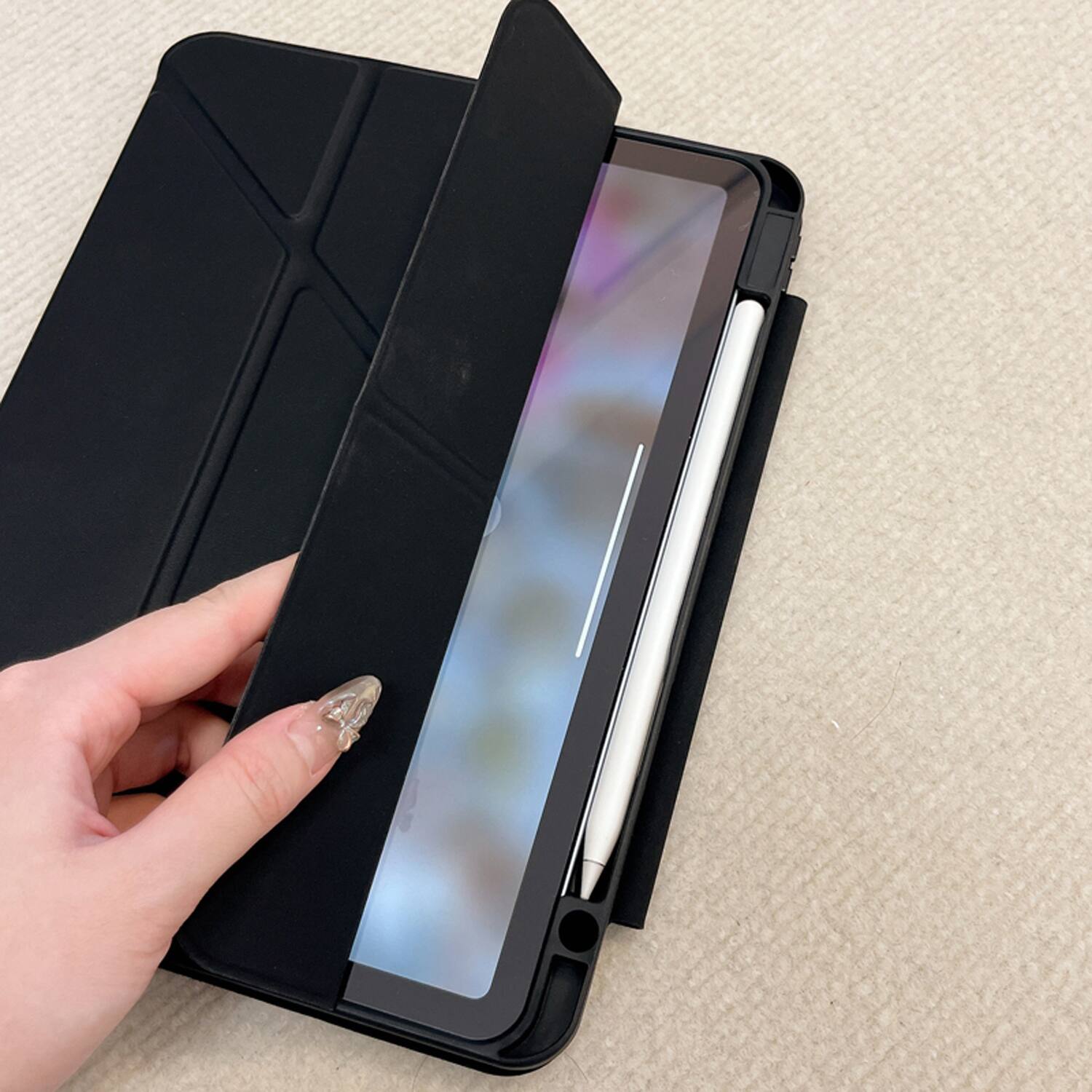 Angle. Dteck - for Apple iPad (A16) 11" 2025 & iPad  10th Gen 2022 Premium Vegan Leather Folio Case,Y-Fold Magnetic Closure Flip Cover - Black.