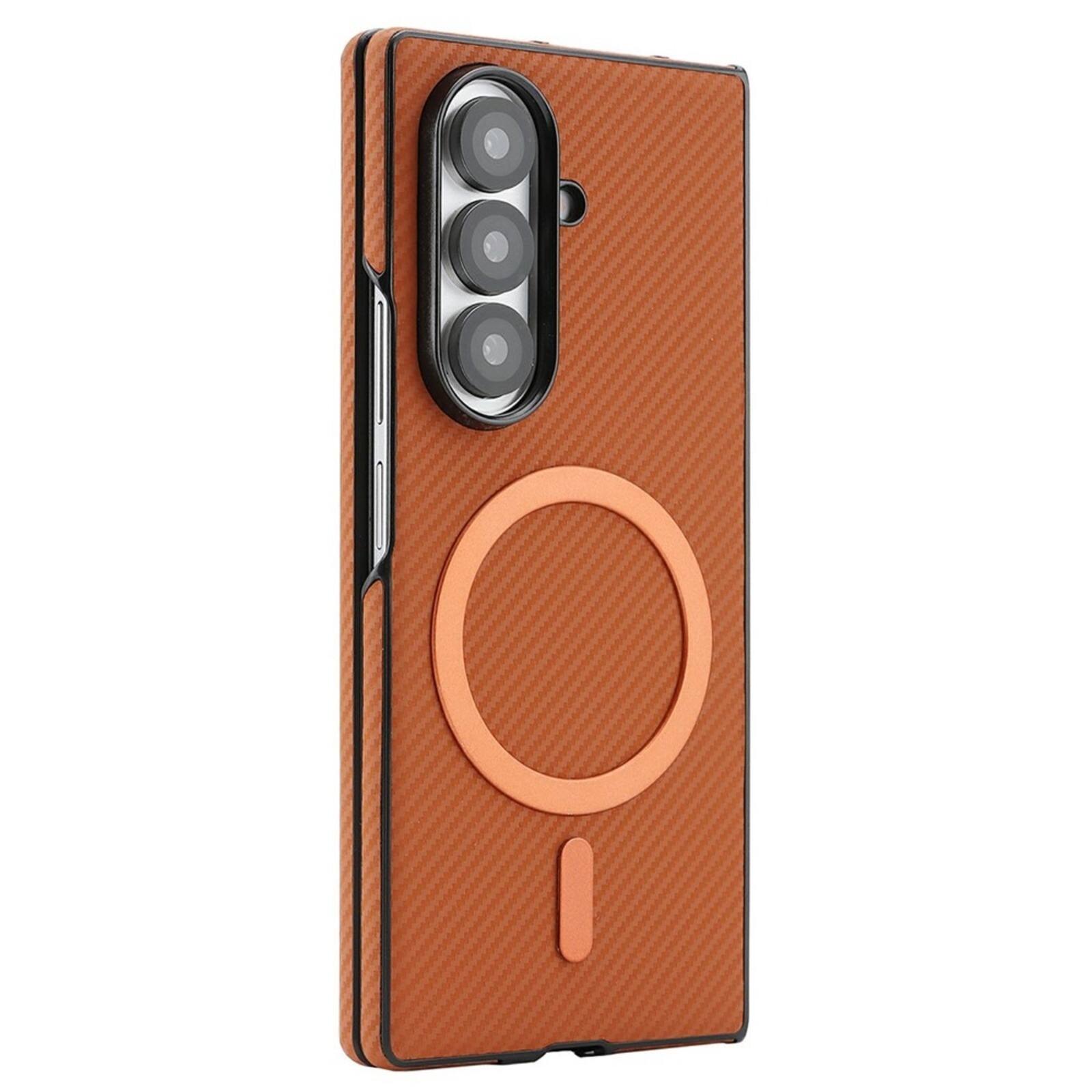 Alt View 4. UUCOVER - Magnetic Case for Samsung Galaxy Z Fold 7, Compatible with Magsafe Carbon Fiber Texture Slim Shockproof Protective Cover - Brown.