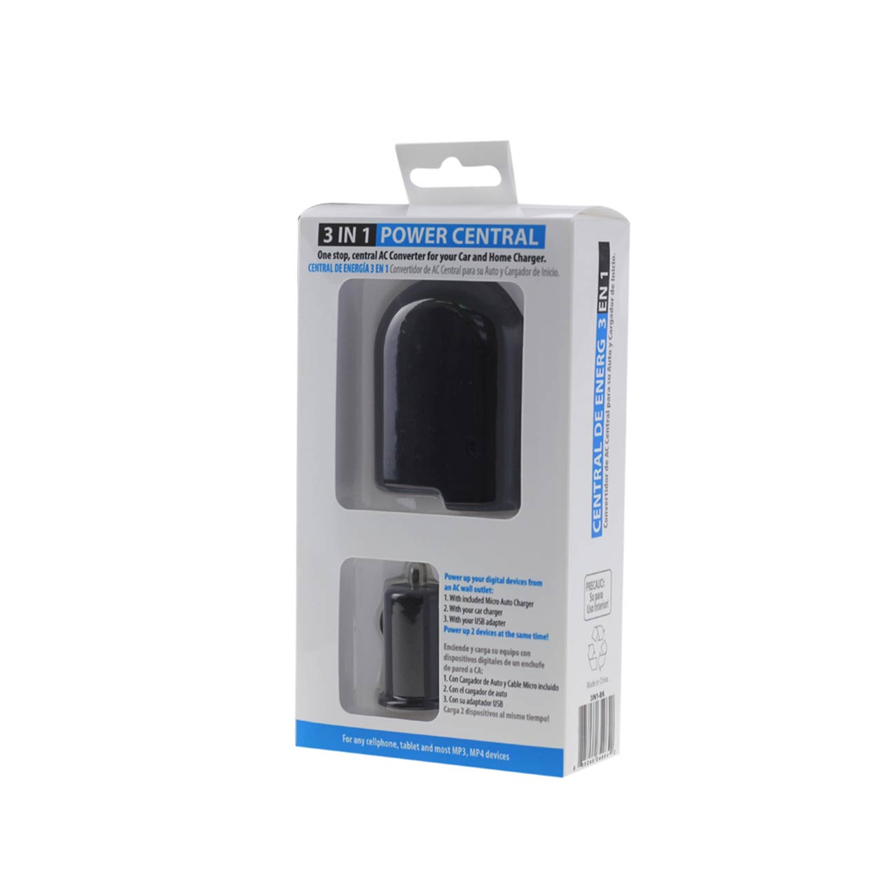 Reiko - 1 Amp 3-In-1 Ac To Dc Wall Adapter To Car Charger In - Black