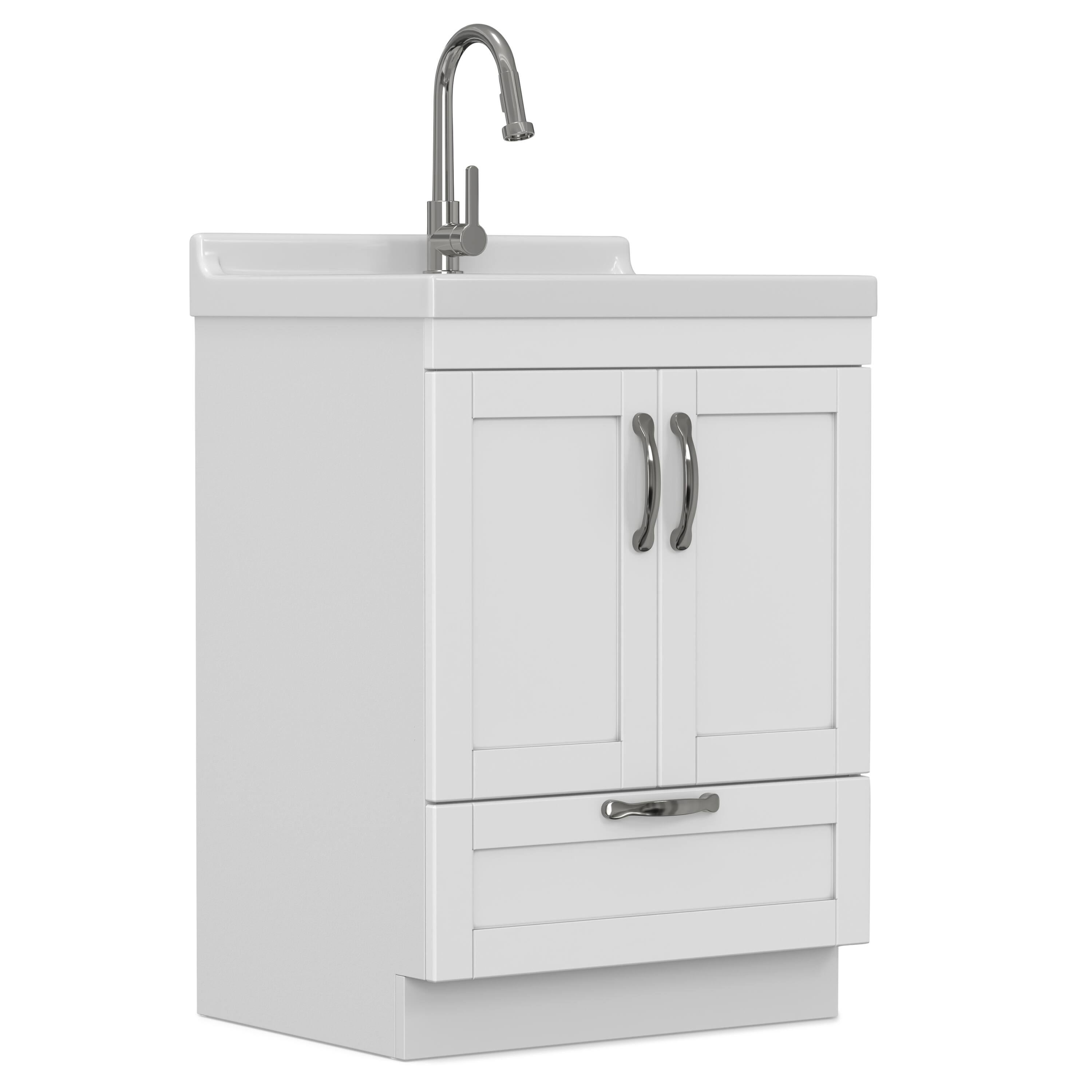 Alt View 5. Simpli Home - Maile All-In-One 24-inch Laundry Utility Sink and Cabinet - Pure White.