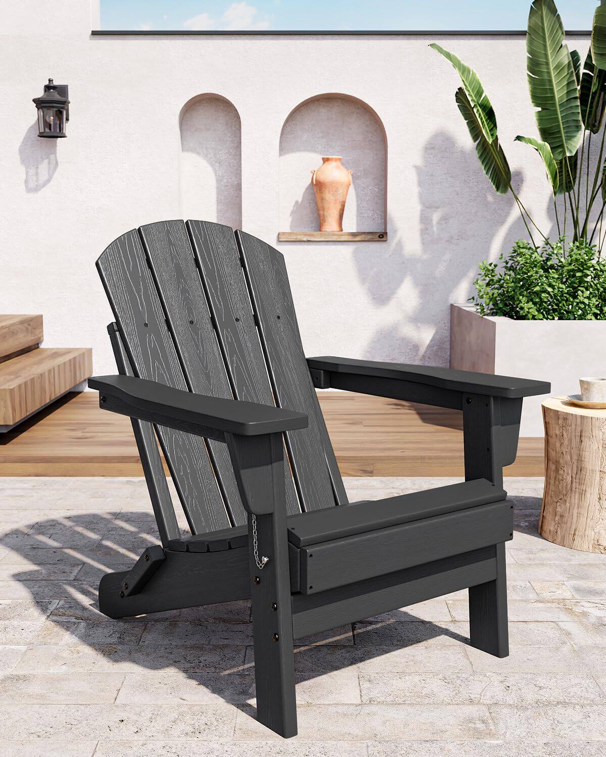 Front. Babevy - 35' Adirondack Chair , Foldable Adirondack Chair 380lbs Capacity, HDPE Material,Natural Wood Texture - Black.