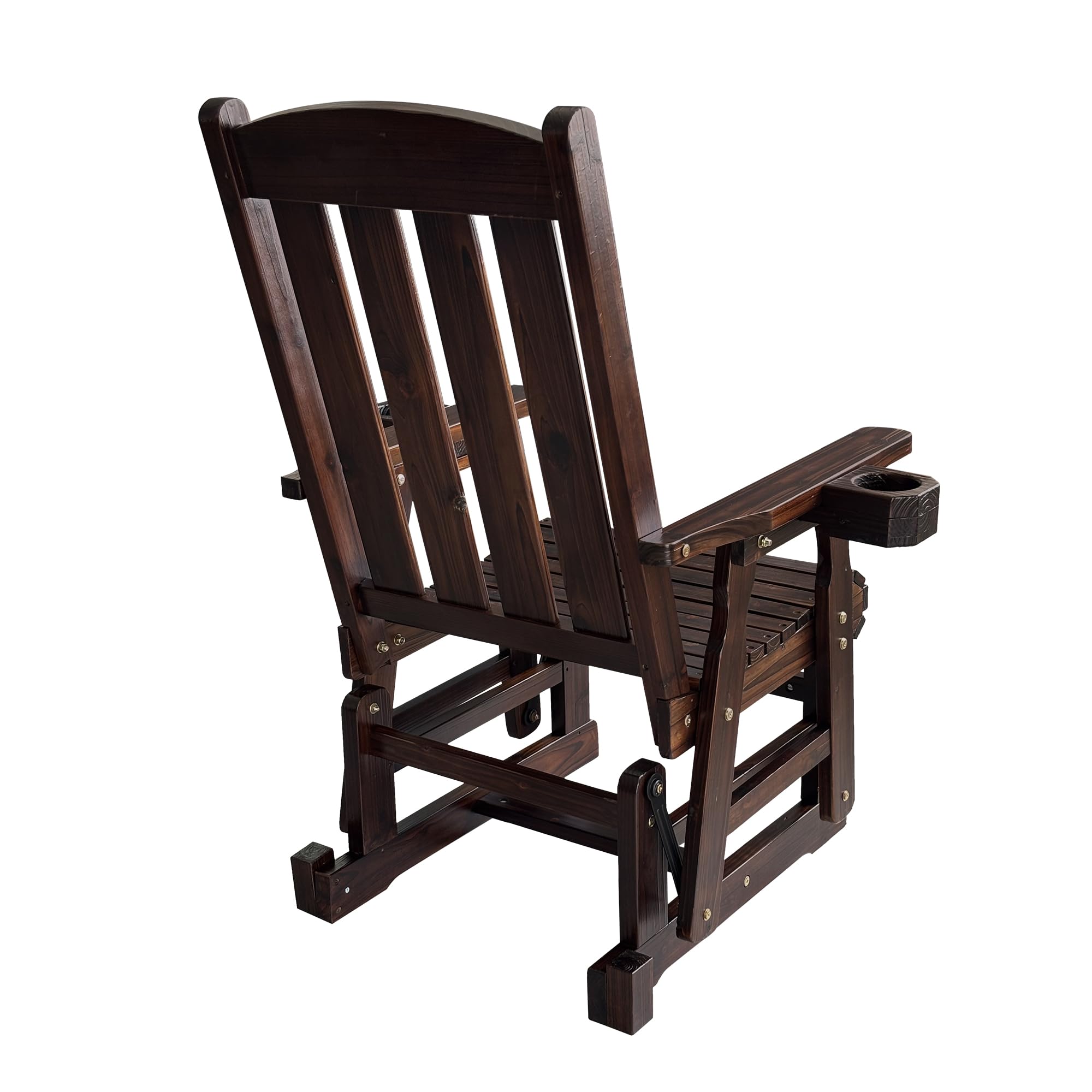 Back. Fortune Candy - Wooden Patio Glider for One Person, with High Back and Deep Contoured Seat, Solid Fir Wood, Heavy Duty 600 LBS - Deep Brown.