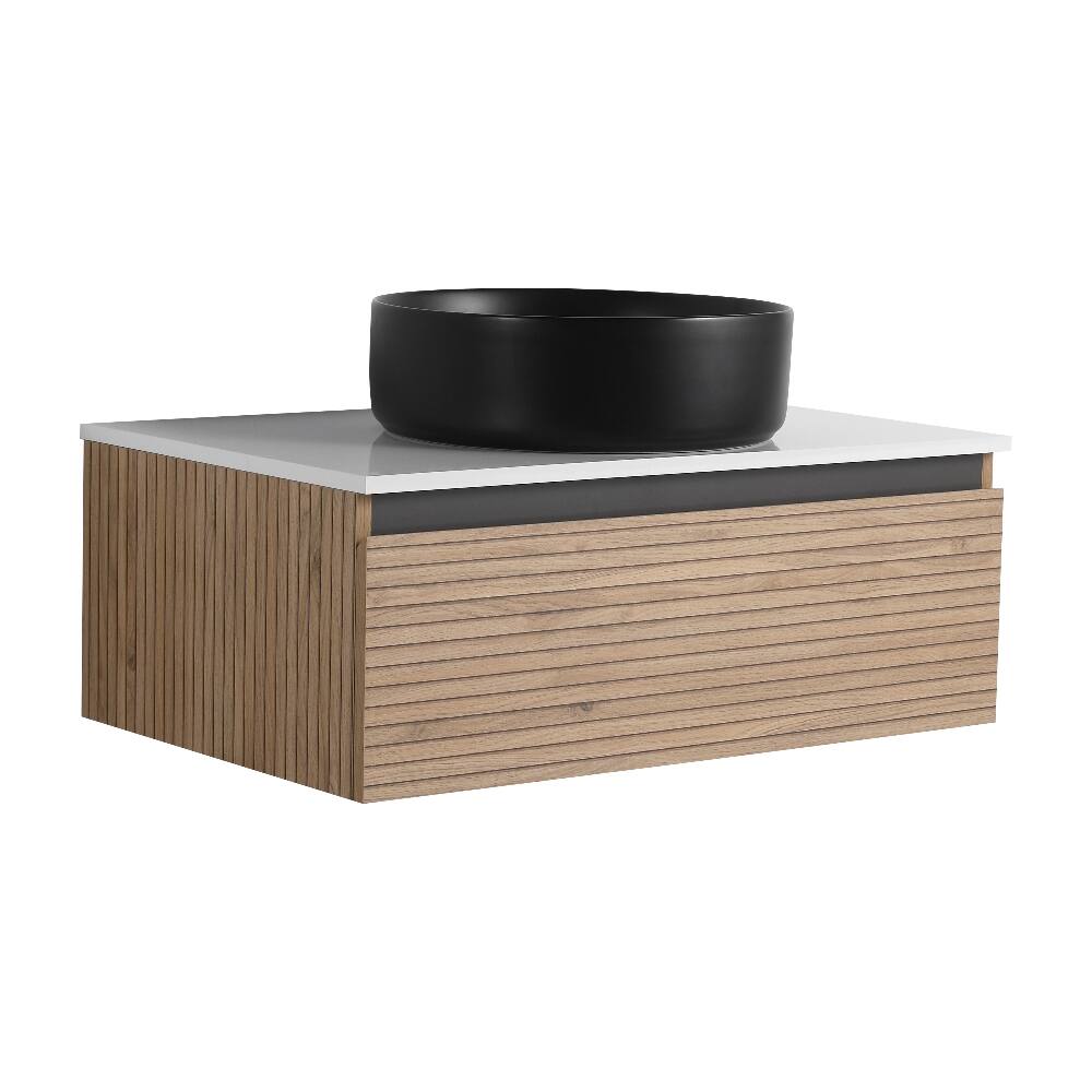 Front. Loheer - Loheer 30 inch wall mounted bathroom vanity Light Coffee with Black Art Ceramic Sink - Light Coffee.