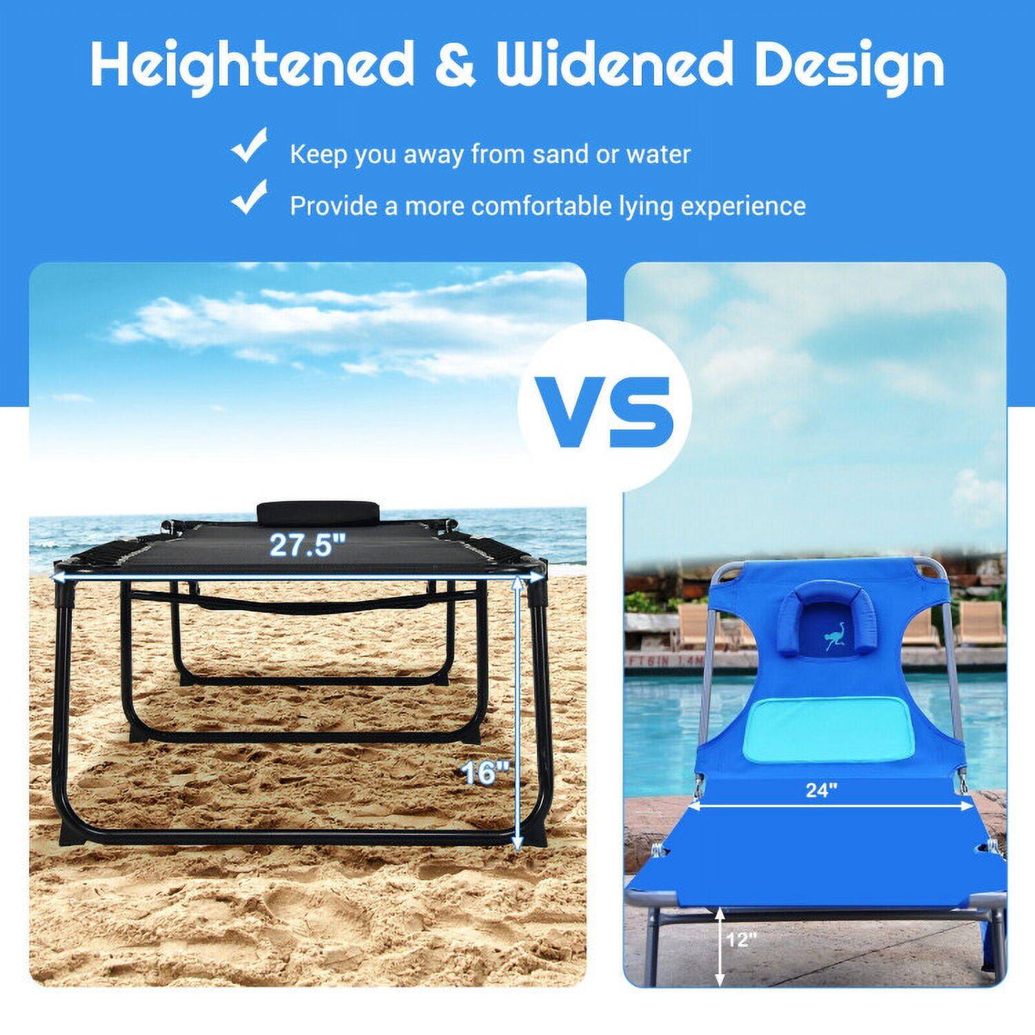 Heightened & Widened Design  
Keep you away from sand or water  
Provide a more comfortable lying experience  

VS  

27.5" L  
16" W  
24" D  
12" H