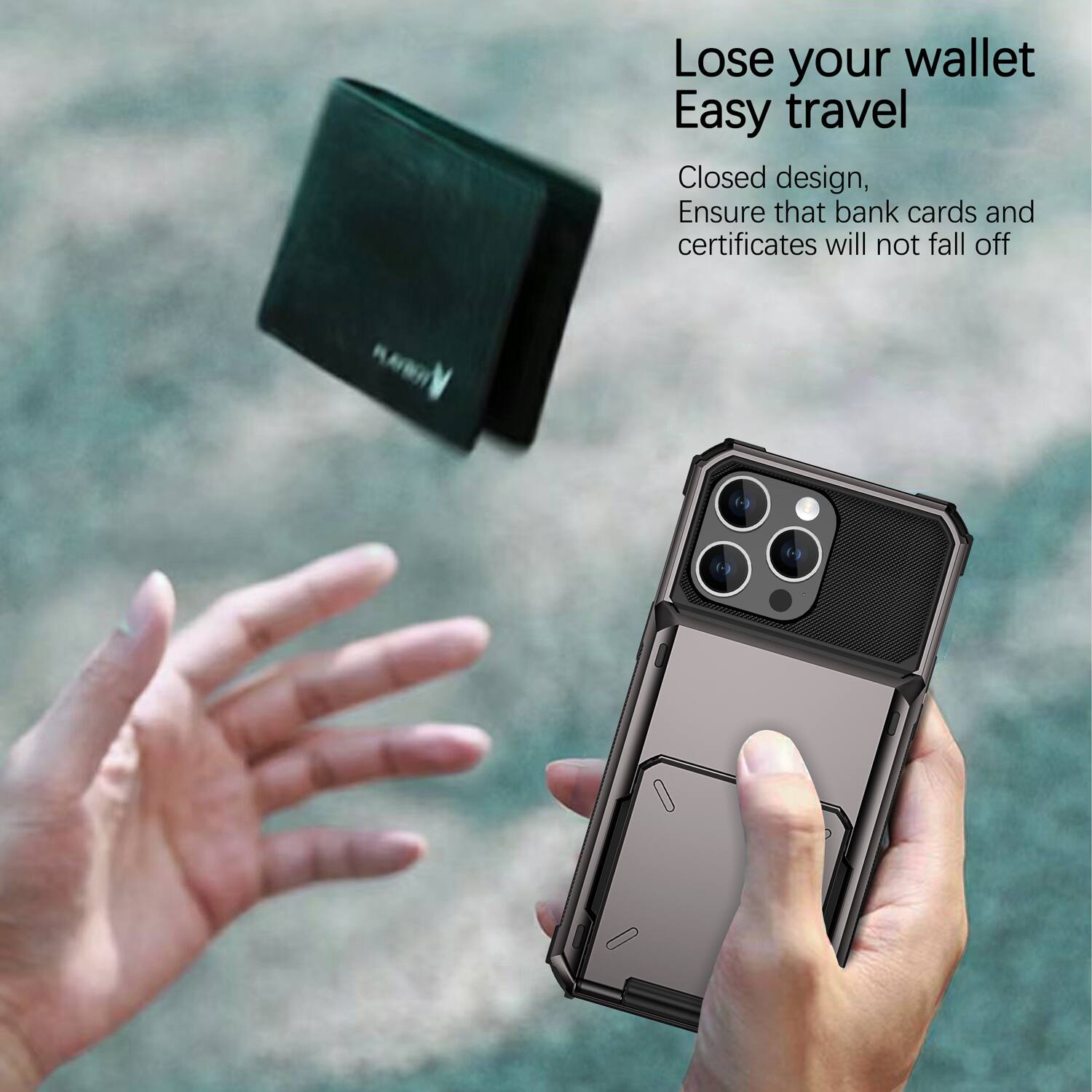 Lose your wallet  
Easy travel  

Closed design,  
Ensure that bank cards and certificates will not fall off