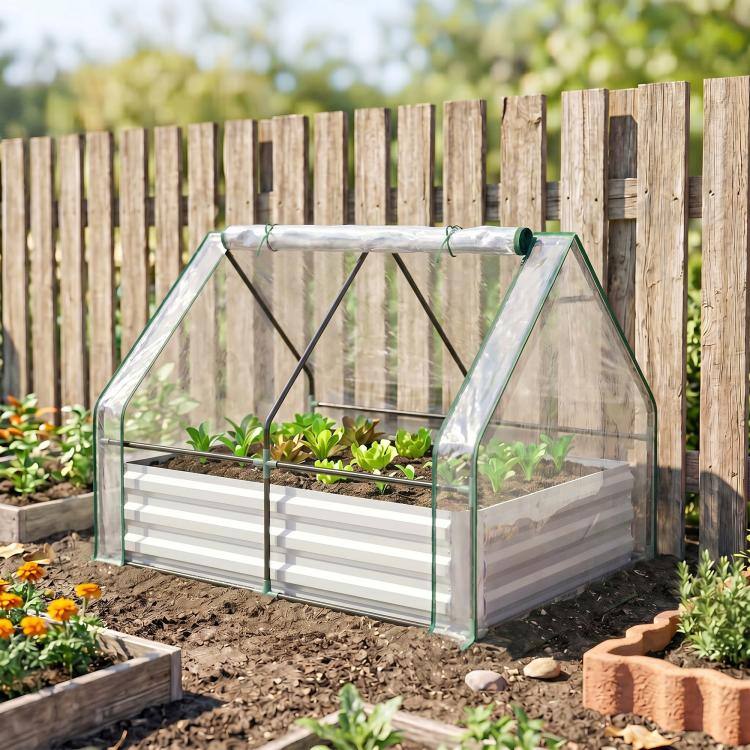 Alt View 1. PULUZ - Raised Garden Bed with Cover, Outdoor Galvanized Metal Planter Box Kit - Clear.
