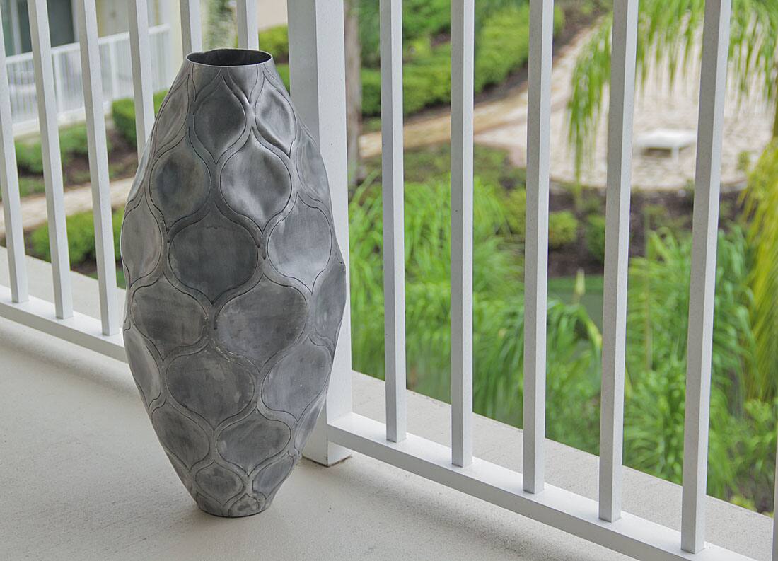 Alt View 2. India House Brass - Antique Silver Finish Trellis Pattern Oval Aluminum Vase - Silver.