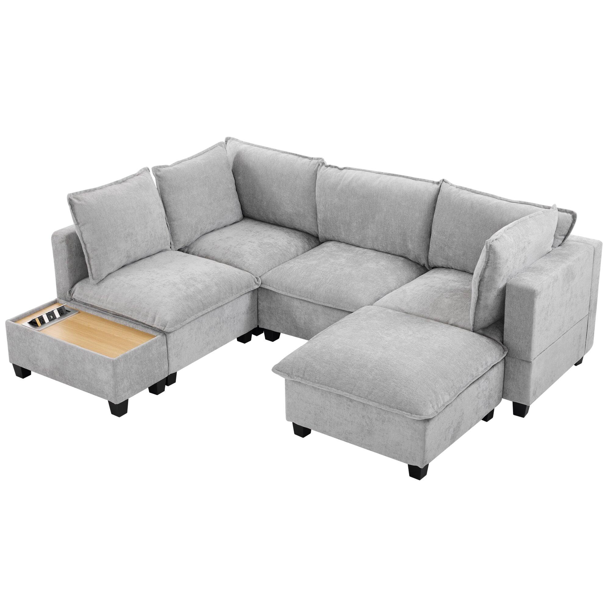 Alt View 1. Boyel Living - 90 inch U-shaped Sectional Sofa Modular Sofa with Movable Ottoman and Coffee Table with Hidden Charging Devices in Gray - Gray.