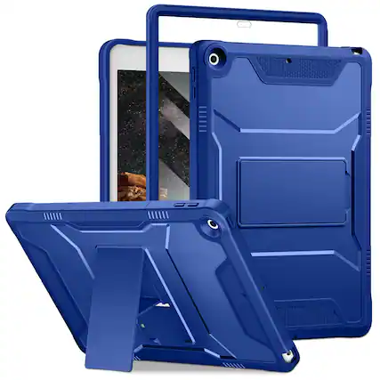 Front. DTTO - iPad 10.2 inch Case for 7th/8th/9th Gen (2019-2021) with Screen Protector, Shockproof Cover and Kickstand - Dark Blue.