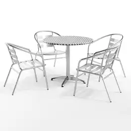 Emma + Oliver - 31.5'' Round Indoor-Outdoor Table Set with 4 Slat Back Chairs - Aluminum