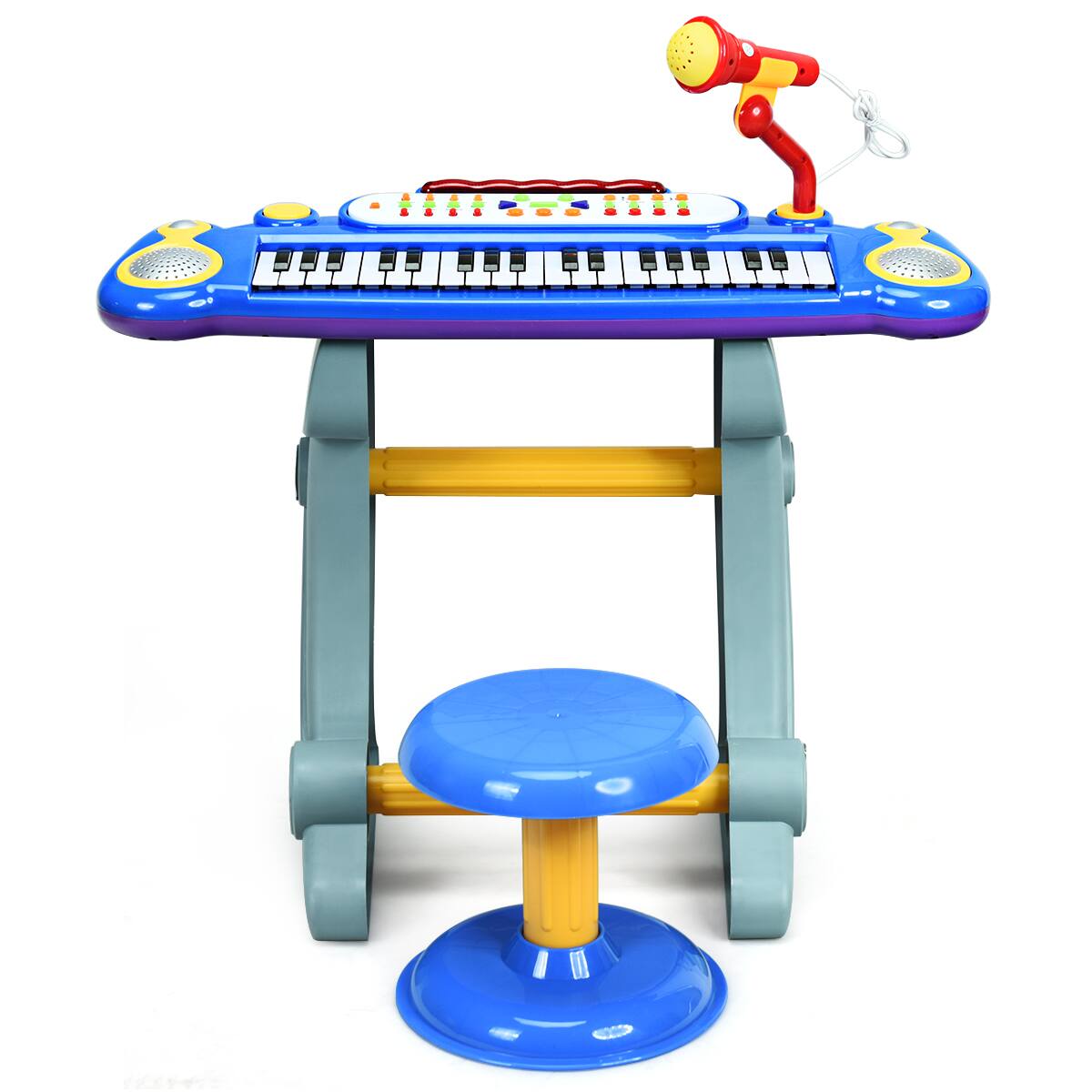 Alt View 18. Costway - 37 Key Electronic Keyboard Kids Toy Piano MP3 Input with Microphone & Stool - Blue.