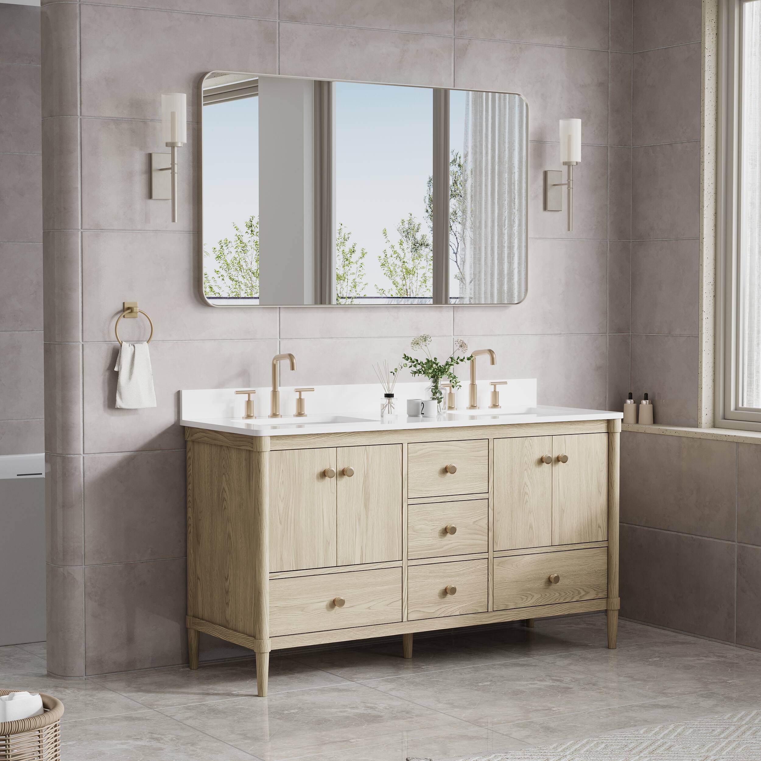 Alt View 1. WELLFOR - 55 in. W x 32 in. H Rectangular Aluminum Framed Wall Bathroom Vanity Mirror Large Hanging Mirrors - Brushed Nickel.