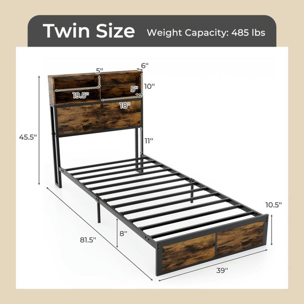 Twin Size  
Weight Capacity: 485 lbs  

Dimensions:  
- Height: 45.5"  
- Width: 81.5"  
- Depth: 39"  
- Drawer Height: 5"  
- Drawer Width: 19.5"  
- Drawer Depth: 18"  
- Bed Height: 11"  
- Bed Depth: 10.5"  
- Bed Width: 39"  
- Headboard Height: 6"  
- Headboard Depth: 10"