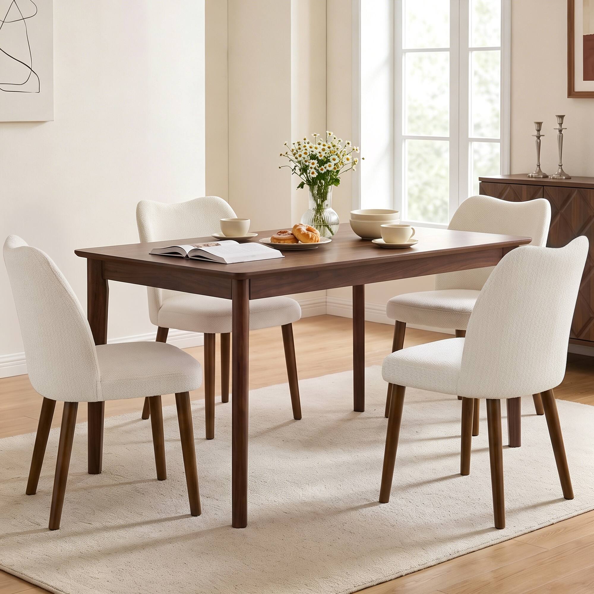 Angle. Brick Attic - Solid Wood Dining Chair with Soft Fabric Upholstery, Office Chair with Cushioned Seat for Kitchen Cafe Apartment - Beige.