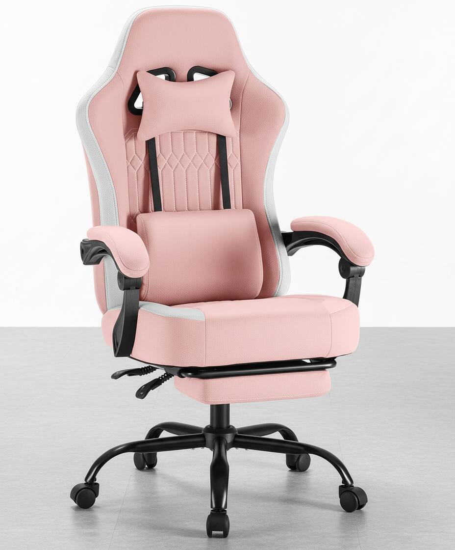 Front. AOITUN - High Back Ergonomic Computer Gaming Chair for Daily Use - Comfort & Support with Adjustable Features - Pink.