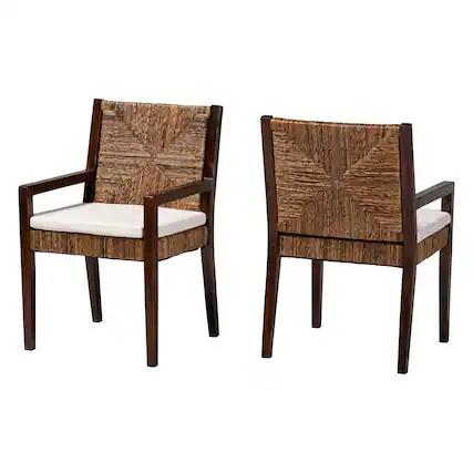 Front. bali & pari - Cordoba 2-Piece Handwoven Seagrass Armchairs - Solid Mango Wood Frame Dining Chair with Woven Seat and Backrest - Natural Brown/Dark Brown.