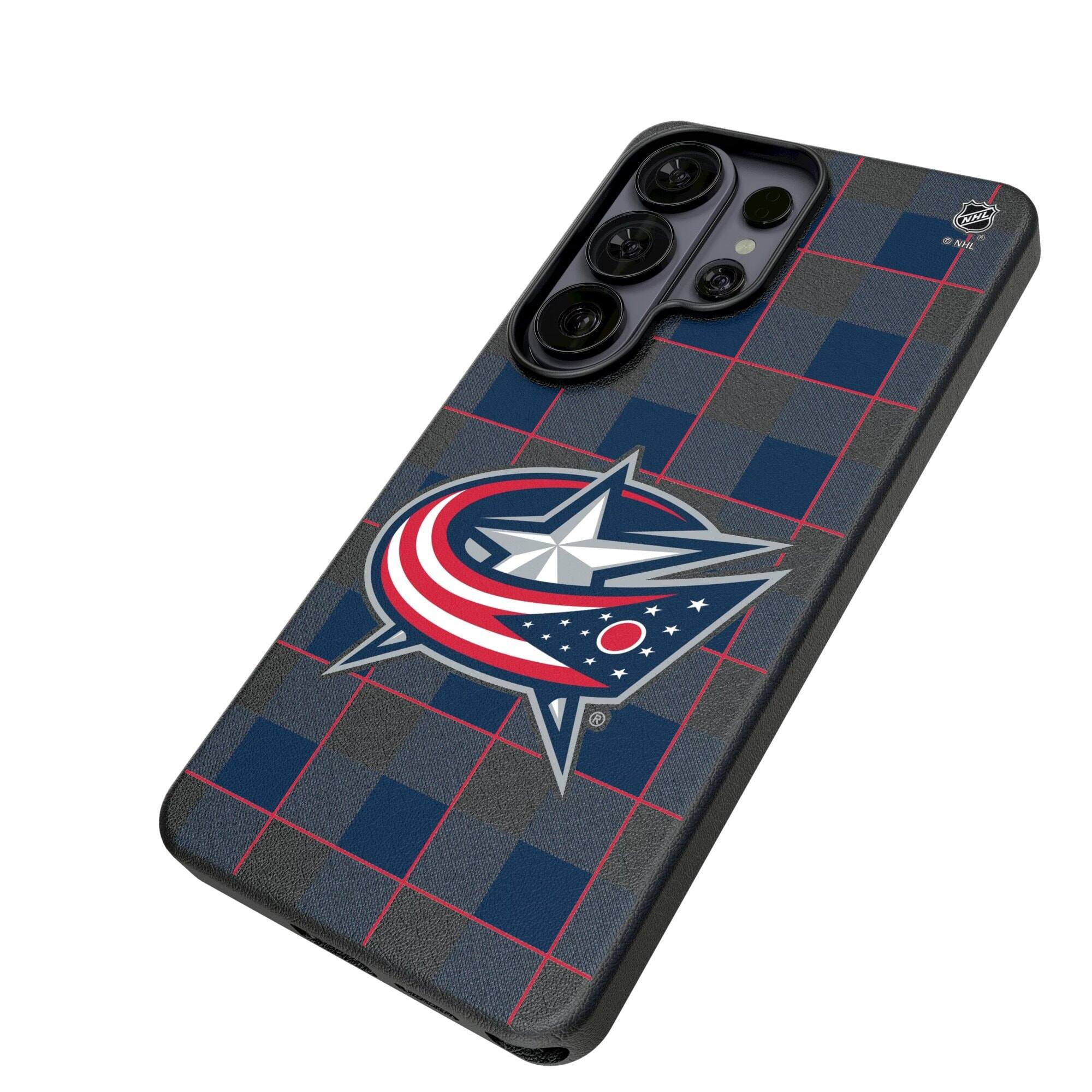 Alt View 1. Keyscaper - Columbus Blue Jackets Plaid Galaxy Magnetic Bump Case - S24 - Black.