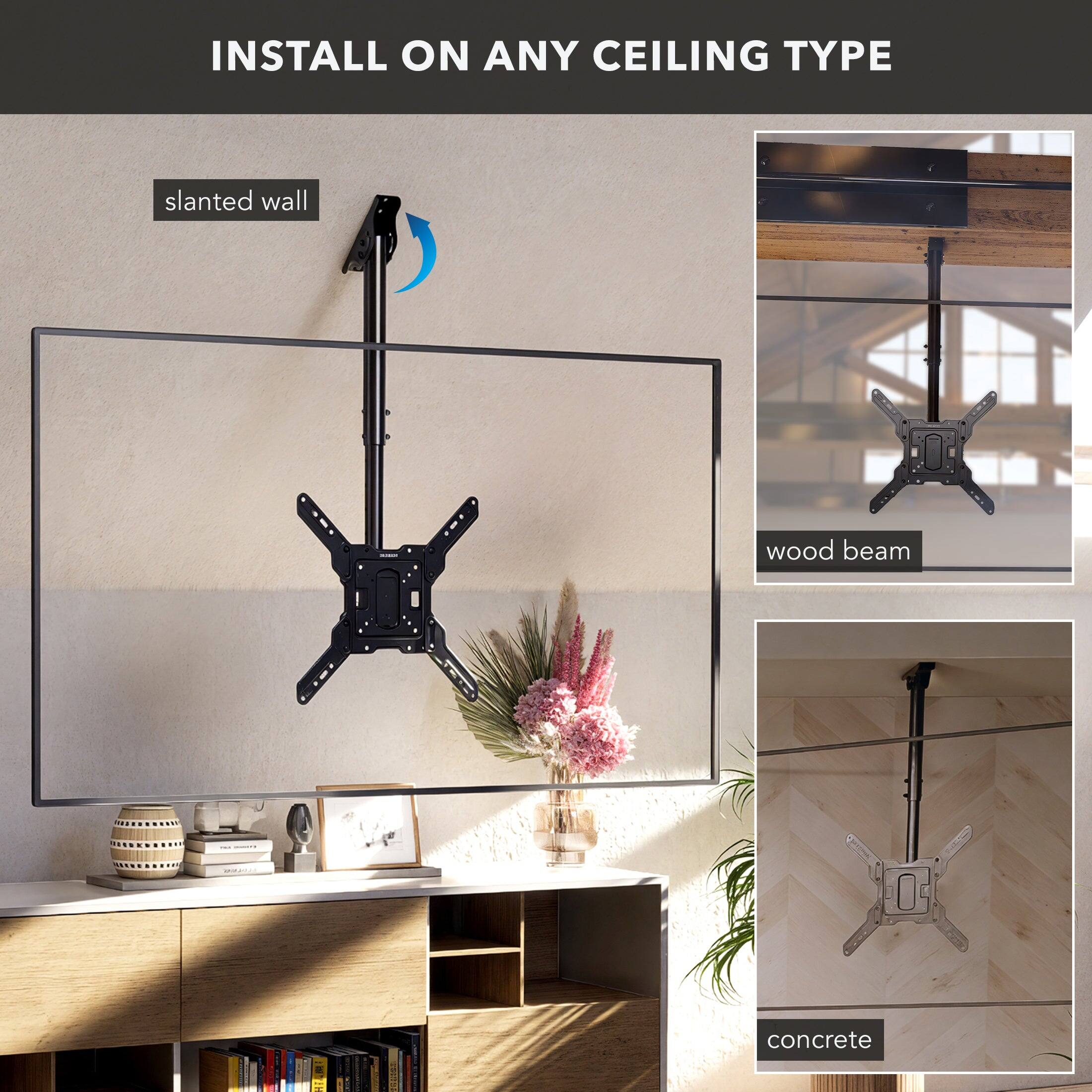 INSTALL ON ANY CEILING TYPE

- slanted wall
- wood beam
- concrete