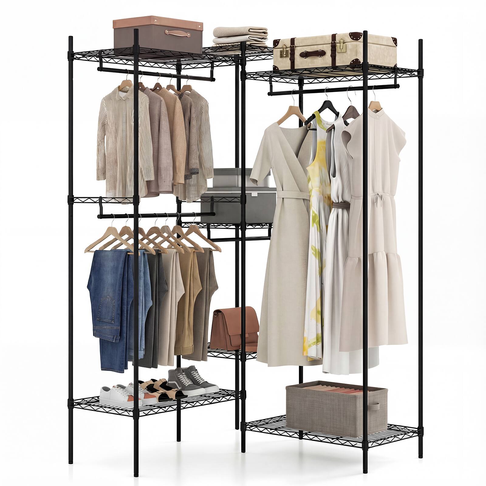 Alt View 9. Gymax - Gymax Portable Wardrobe Convertible Clothes Organizer w/ L-shape & Horizontal Installation - Black.