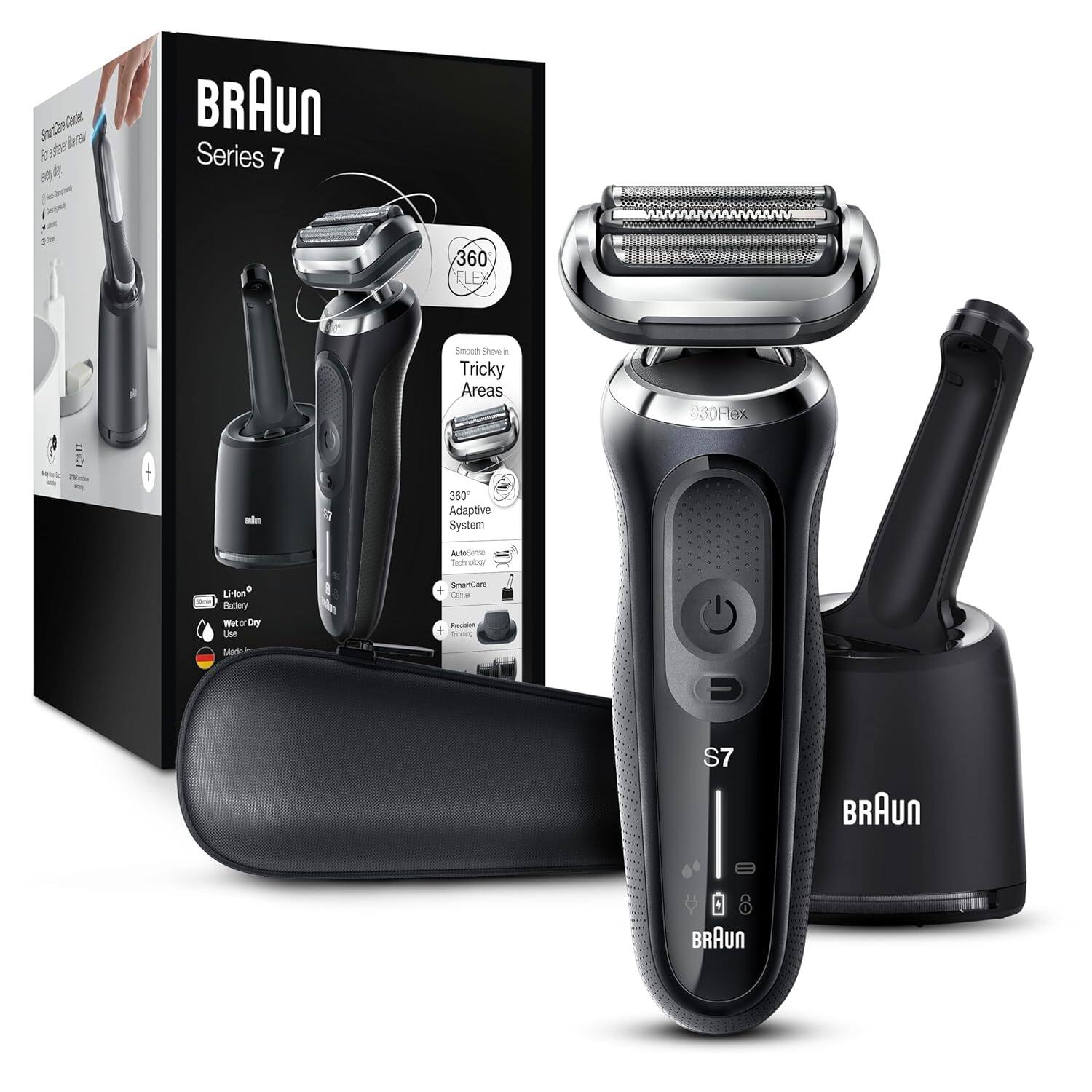 BRAUN Series 7 360 Flex  
Smooth Shave in Tricky Areas  
360° Adaptive System  
AutoSense Technology  
SmartCare  
L-Ion Battery  
Wet or Dry Use  
Made in Germany